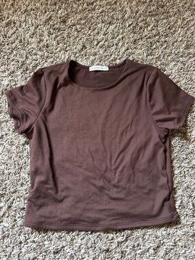 Sincerly Jules Chocolate Brown Short Sleeve Crewneck Crop Top